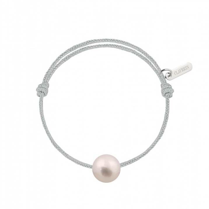 Bracelet Claverin Baby Pearly sur cordon gris perle et perle blanche, taille enfant
